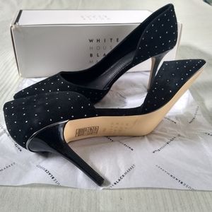 WHBM Ella Studded D'Orsay Pump Point Toe Black 9.5